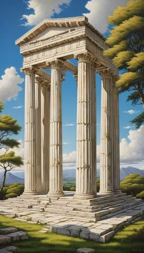 greek temple,erechtheus,erechtheion,artemis temple,temple of hercules,roman temple,temple of diana,temple of poseidon,laodicea,three pillars,acropolis,doric columns,the ancient world,amphipolis,pillars,delos,hellas,herakleion,akropolis,metapontum,Illustration,Realistic Fantasy,Realistic Fantasy 08