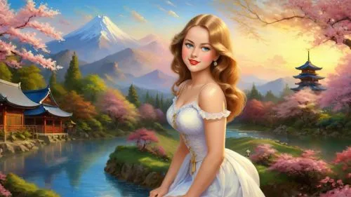 landscape background,fantasy picture,japanese sakura background,world digital painting,springtime background,spring background,fantasy art,photo painting,nature background,fairy tale character,sakura background,creative background,art painting,mountain scene,forest background,portrait background,girl on the river,fantasy portrait,background view nature,colorful background