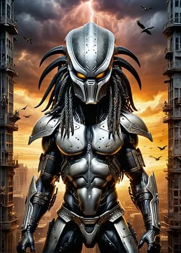 alien warrior,spartan,shredder,predator,knight armor,warlord,crusader,warrior east,biomechanical,lone warrior,war machine,steel helmet,god shiva,iron mask hero,steel man,armored,armor,metal,lord shiva,armour,Illustration,Realistic Fantasy,Realistic Fantasy 13