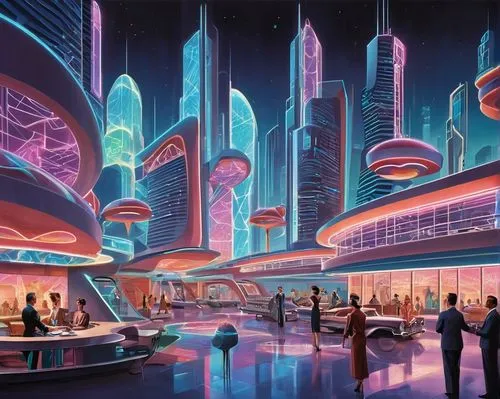 futuristic landscape,futuristic art museum,futuristic architecture,futurists,cybercity,coruscant,cybertown,spaceport,futurist,cinerama,megacorporations,arcology,futureworld,futuristic,spaceship interior,cyberport,ringworld,fantasy city,imagineering,megacorporation,Illustration,Retro,Retro 12