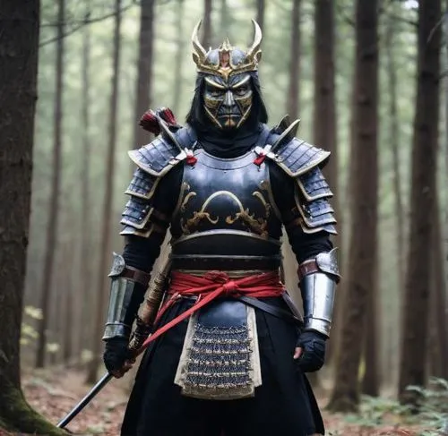 Samurai, ogi, crown demon, Archer class, forest assombrada, nipon, hell,samurai fighter,samurai,female warrior,goki,shinobi,knight armor,swordsman,katana,kendo,anime japanese clothing,fantasy warrior,