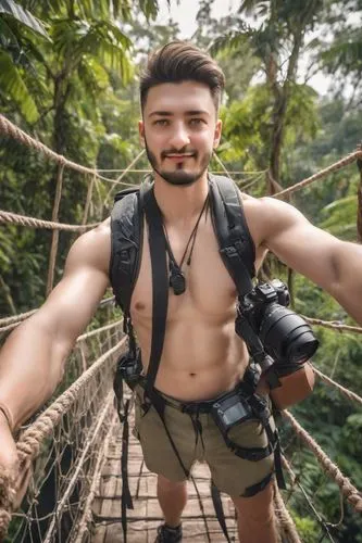 costa rican colon,bodian,hiker,rope bridge,zarembski,climbing harness,Photography,Realistic