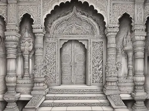 mihrab,doorways,doorway,jain temple,chhatri,jainism,khajuraho,after the ud-daula-the mausoleum,cenotaphs,mehrauli,mehrangarh,rajmahal,main door,mandir,ornamentation,carvings,carved wall,ranakpur,maqbara,the court sandalwood carved,Illustration,Black and White,Black and White 30