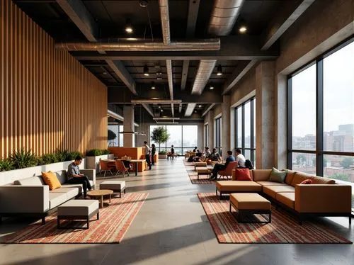 clubroom,daylighting,lofts,penthouses,modern office,loft,andaz,gensler,skyloft,lobby,bridgepoint,groundfloor,meeting room,pedway,seating area,offices,bobst,oticon,contemporary decor,modern decor