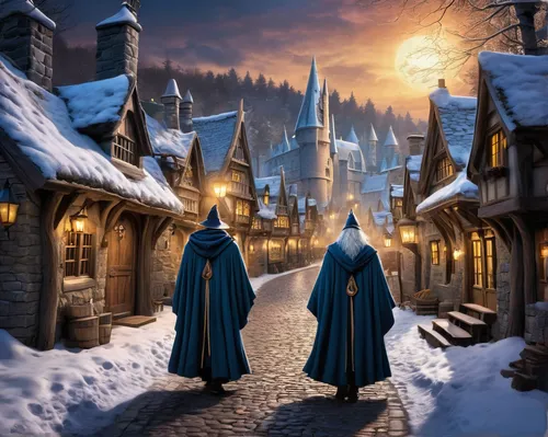 fantasy picture,carolers,medieval street,winter village,hogwarts,carol singers,monks,elves,candlemas,winter magic,father frost,suit of the snow maiden,elves flight,fantasy art,pilgrims,nativity village,knight village,the snow queen,snow scene,the pied piper of hamelin,Conceptual Art,Daily,Daily 24