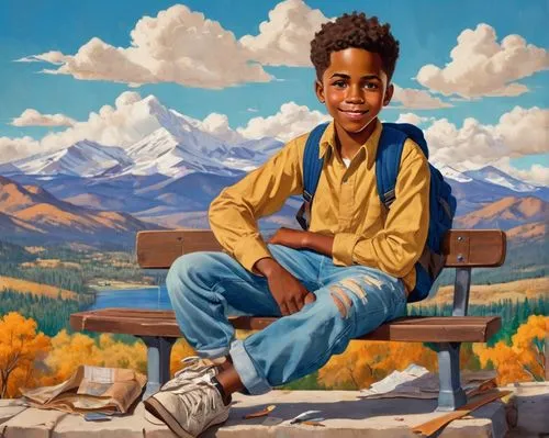 teton,portrait background,afro-american,young man,african american male,montana,oil on canvas,afroamerican,child portrait,cd cover,jacob,album cover,artist portrait,art,world digital painting,the spirit of the mountains,nicholas boots,joshua,art painting,painting technique,Illustration,Realistic Fantasy,Realistic Fantasy 21