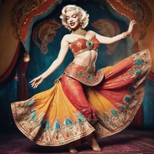 bellydance,ethnic dancer,marylin monroe,dancer,flamenca,danseuse,Illustration,Realistic Fantasy,Realistic Fantasy 02