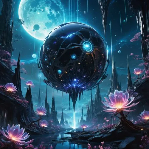 fantasy picture,fantasy landscape,orb,majora,fairy world,organica,Illustration,Japanese style,Japanese Style 05