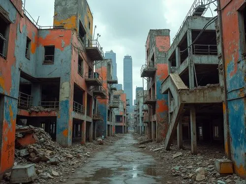 kowloon city,destroyed city,post apocalyptic,brownfield,post-apocalyptic landscape,scampia,shatila,slums,dharavi,postapocalyptic,slum,urbanization,homs,shantytowns,overdeveloped,brownfields,overdevelopment,deindustrialization,teardowns,dereliction,Photography,General,Realistic