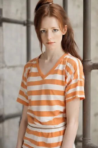 pippi longstocking,girl in t-shirt,redhead doll,horizontal stripes,orange,striped background,orange color,bright orange,in a shirt,redheaded,liberty cotton,polo shirt,cotton top,raggedy ann,children's photo shoot,murcott orange,maci,pumuckl,girl in overalls,stripes