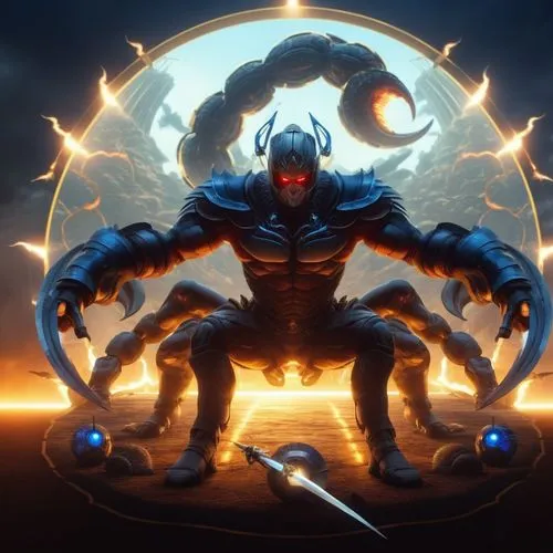 a person sitting on a giant insect next to some lights,dormammu,shravana,telos,susanoo,ravana,djinn,Photography,General,Realistic