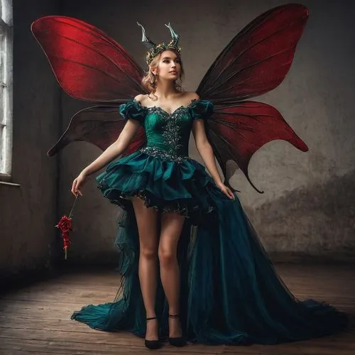 a young beautiful fairy and devil ,fairy peacock,evil fairy,fairy queen,fairy,faery,faerie,little girl fairy,rosa 'the fairy,red butterfly,aurora butterfly,flower fairy,blue butterfly,rosa ' the fairy