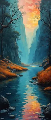 river landscape,brook landscape,oil painting on canvas,mountain river,landscape background,fantasy landscape