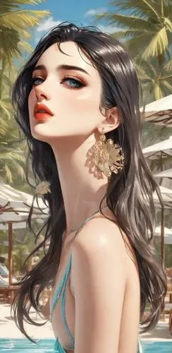 裸體在颱風眼中的海上,a painting of a woman in a dress near the pool,tropico,beach background,dita,derivable,kuchel,mirifica