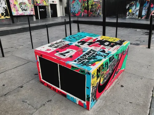 crate,newspaper box,crate of fruit,courier box,rubiks cube,vending cart,waste container,rubik's cube,paint boxes,toolbox,magic cube,paint box,metal box,boombox,shopping box,rubik cube,filing cabinet,computer case,cigarette box,paint cans,Conceptual Art,Graffiti Art,Graffiti Art 01