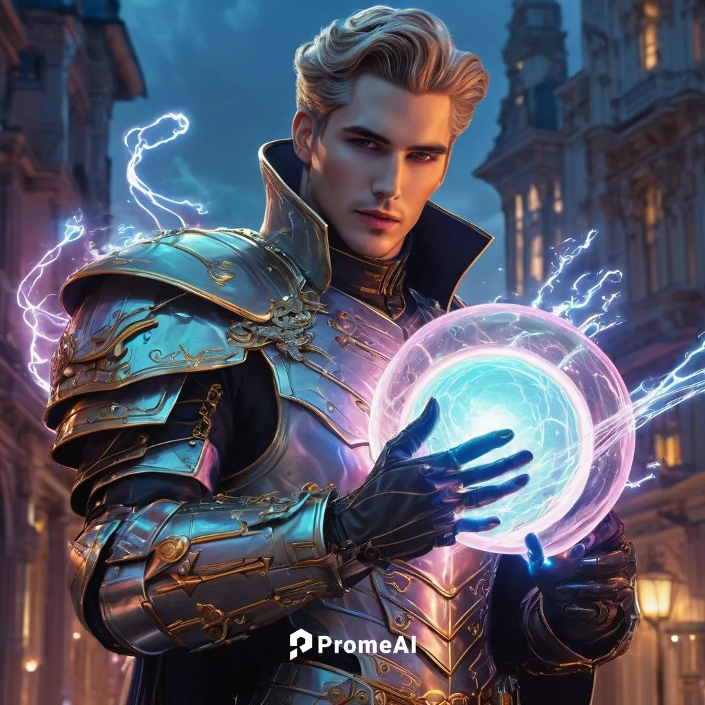 Hd detail, hd graphic, hd quality, HD 3D, cosmic light space armour cyberpunk city handsome man anime man holding light static light bolt storm in hand light bolt storm bubble speech . Mystical beauti