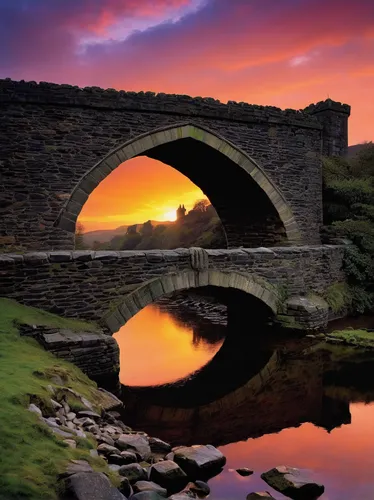 Tu Hwnt I'r Bont, a former courthouse, and the 17th century Pont Fawr stone bridge on the river Conwy. Sunset, dusk.,stone arch,devil's bridge,stone bridge,arch bridge,bridge arch,yorkshire dales,peak