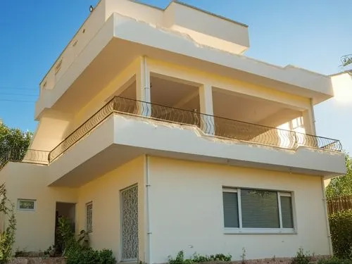 plastic plaster facade cladding,a white two story building with balconyes on the first level,inmobiliaria,givat,fresnaye,herzliya,inmobiliarios,tirtzu,Photography,General,Realistic