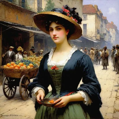 woman with ice-cream,woman shopping,girl with bread-and-butter,woman holding pie,woman at cafe,vendor,young woman,greengrocer,woman eating apple,merchant,bougereau,girl picking flowers,peddler,girl in a historic way,salesgirl,grocer,girl picking apples,shopper,fruit market,shopping icon,Art,Classical Oil Painting,Classical Oil Painting 32