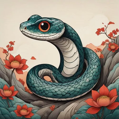 vipera,serpiente,herpetofauna,garter snake,splendor skink,blue snake,Illustration,Japanese style,Japanese Style 15