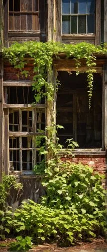 Abandoned architectural salvage yard, Knoxville Tennessee, vintage building materials, worn wooden planks, rusty metal scraps, old brick walls, broken concrete blocks, overgrown with vines and weeds, 