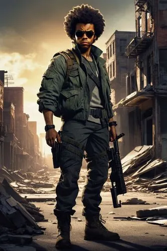 pubg mascot,afro-american,afroamerican,libya,afro american,twitch icon,action film,shooter game,digital compositing,photoshop manipulation,sniper,the sandpiper combative,the cuban police,mercenary,post apocalyptic,free fire,ballistic vest,kalashnikov,war correspondent,officer,Illustration,Black and White,Black and White 29