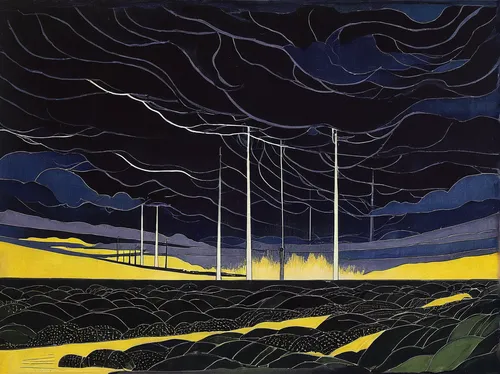 fields of wind turbines,electricity pylons,park wind farm,wind farm,wind park,matruschka,radio masts,industrial landscape,pylons,wind turbines,wind power plant,powerlines,windenergy,olle gill,cell tower,masts,wind power,wind mills,floodlights,öresundsbron,Illustration,Retro,Retro 05