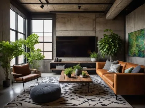 contemporary decor,modern decor,apartment lounge,concrete ceiling,living room,interior design,interior modern design,sitting room,house plants,loft,houseplants,mid century modern,interior decor,livingroom,houseplant,lofts,modern living room,berkus,interior decoration,interiors,Illustration,Realistic Fantasy,Realistic Fantasy 08