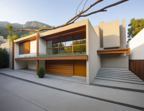 In the heart of a bustling city, a modern minimalist-style residence serves as the centerpiece. Semblance: sleek, modern mandala with rustic elements adorning the interior. The exterior is a mix of mo