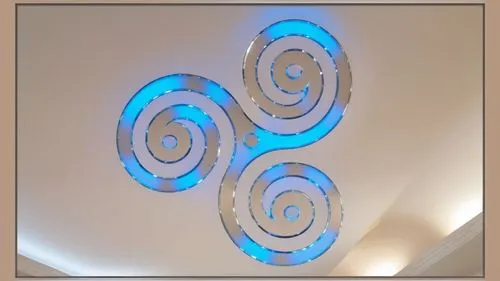 
Gypsum decoration in the ceiling of a room with hidden LED lighting,a ceiling with blue lights, and a circular design,ceiling light,ceiling lamp,wall light,ceiling lighting,wall lamp,led lamp,ceiling