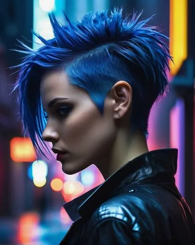 mohawk,blue hair,punk,cyberpunk,asymmetric cut,pixie-bob,punk design,mohawk hairstyle,electric blue,pompadour,indigo,blu,bluejay,cobalt blue,midnight blue,streampunk,blue peacock,trend color,pixie cut,ultraviolet,Conceptual Art,Sci-Fi,Sci-Fi 21