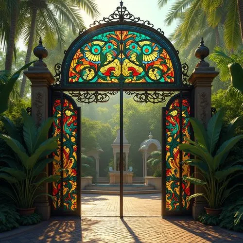 garden door,iron gate,gated,village gateway,gateway,front gate,archways,ornamental dividers,wood gate,farm gate,entrada,entranceways,gate,botanical square frame,archway,entranceway,fence gate,arbor,doorways,entry path,Photography,General,Realistic