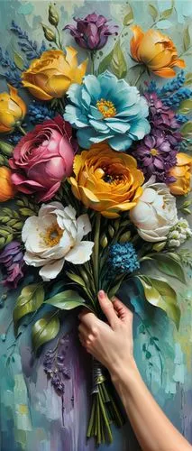 flower painting,flower art,meticulous painting,bouquet of flowers,oil painting on canvas,fabric painting,Conceptual Art,Fantasy,Fantasy 03