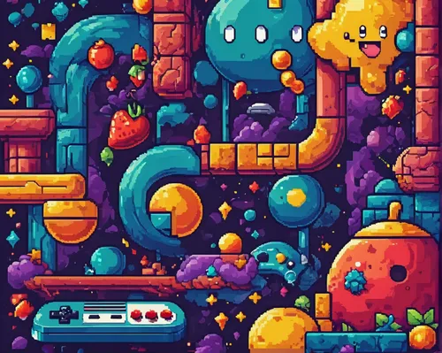 pac-man,pixel cells,pixel art,retro background,pixaba,retro styled,tileable,aquarium,pacman,tetris,colorful city,game art,tiny world,retro items,dungeon,abstract retro,80's design,retro pattern,space port,game illustration,Unique,Pixel,Pixel 05