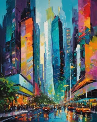 colorful city,cityscape,cityscapes,city scape,guangzhou,makati,skyscrapers,kinkade,kaleidoscape,paulista,cityzen,urbanworld,ortigas,lumpur,urban,harbour city,city blocks,bangkok,kuala,cities,Conceptual Art,Oil color,Oil Color 20