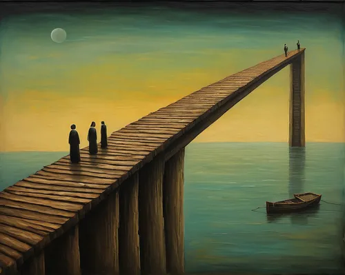 wooden bridge,wooden pier,fishing pier,hangman's bridge,humpback bridge,golden bridge,bridge,suspension bridge,pier,burned pier,scenic bridge,teak bridge,board walk,old pier,hanging bridge,the pier,footbridge,jetty,boardwalk,extradosed bridge,Illustration,Abstract Fantasy,Abstract Fantasy 17