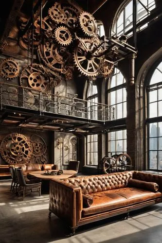 steampunk gears,ornate room,loft,steampunk,abandoned factory,great room,danish furniture,manufactory,furniture,woodwork,antiquorum,industrial design,armoury,warehouse,lofts,empty factory,interior design,rustic aesthetic,industrial,grand piano,Illustration,Realistic Fantasy,Realistic Fantasy 13