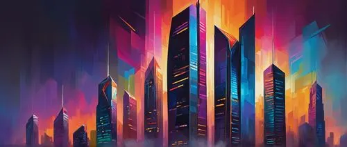 skyscrapers,cityscape,colorful city,skyscraper,futuristic landscape,cybercity,supertall,urban towers,metropolis,city skyline,ctbuh,the skyscraper,monoliths,fantasy city,burj,density,city blocks,high rises,skyline,guangzhou,Conceptual Art,Oil color,Oil Color 22