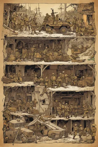 rubble,backgrounds,warsaw uprising,lost in war,post-apocalyptic landscape,gunkanjima,rome 2,salvage yard,mud village,destroyed houses,scrapyard,fallout shelter,excavation,building rubble,destroyed city,scrap yard,concept art,stalingrad,verdun,ruins,Illustration,Children,Children 04