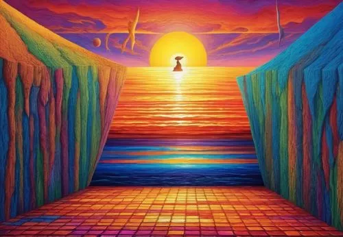 sunset at africa,heaven gate,pathway,the mystical path,dubbeldam,eckankar,stairway to heaven,rainbow bridge,passage,stairway,pathways,heavenly ladder,walkway,oil painting on canvas,dream art,stairs to