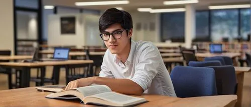 Modern, minimalist desk, solo, male student, (20yo), short black hair, glasses, casual wear, white shirt, blue jeans, sneakers, holding a book, "Digital Design and Computer Architecture 2nd Edition", 