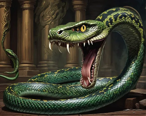 Create a menacing atmosphere as Kaa the snake hypnotizes its victims with its mesmerizing gaze.,venomous snake,emperor snake,african house snake,serpent,green snake,rock python,grass snake,burmese pyt