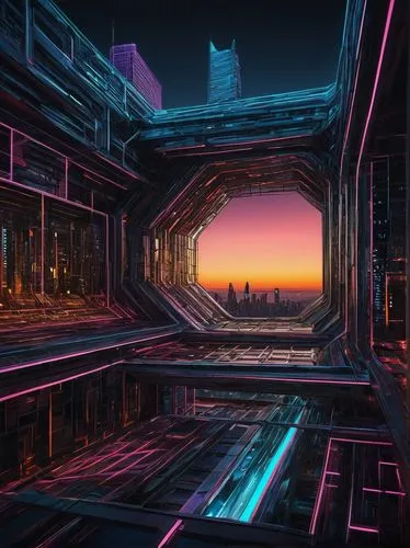 futuristic landscape,cybercity,cyberscene,synth,cyberview,cyberpunk,metropolis,cityscape,futuristic,cyberia,scifi,colorful city,cybertown,sci - fi,mainframes,virtual landscape,cyberport,dusk,cyberworld,fantasy city,Illustration,Realistic Fantasy,Realistic Fantasy 41