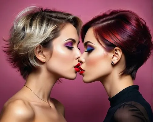 girl kiss,amorous,cheek kissing,conceptual photography,makeup artist,kissing,kiss,two girls,women's cosmetics,making out,retouching,beautiful photo girls,photoshop manipulation,beauty shows,mother kiss,lipsticks,make-up,image manipulation,inter-sexuality,split personality,Illustration,Realistic Fantasy,Realistic Fantasy 07