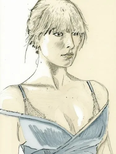 simple drawing of a woman with blonde hair in a dress near a window,a drawing of a young woman in a dress,sandahl,sanzo,sophitia,tidus,casca,thorfinn,Photography,Black and white photography,Black and 