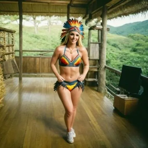 Britney Spears, indía guerreira Cocar de arara regatas de côco calcinha feita com penas de arara, cavaleira da Ilha, Colonos wars, Pajé Simba , tribo Manaós
,peru i,colombia,pachamama,polynesian girl,