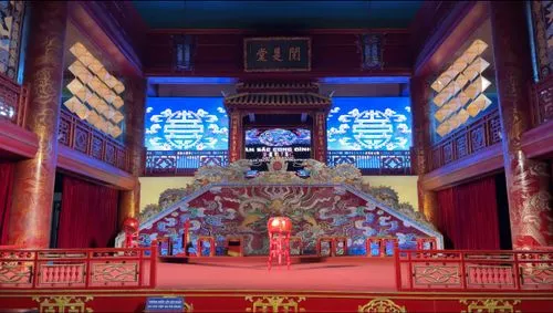 the stage in the chinese wedding reception is empty,buddha tooth relic temple,hall of supreme harmony,shuozhou,zhaozhou,chaozhou,palyul,xiaogong,xiangqian,shangqiu,proscenium,treasure hall,qianmen,xia