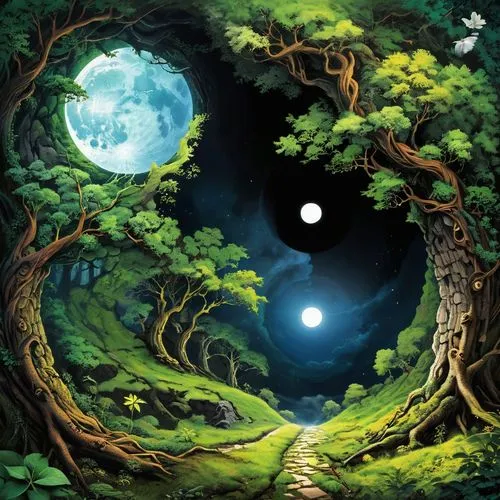 the mystical path,fantasy picture,fairy world,fairy forest,enchanted forest,mother earth,Illustration,American Style,American Style 07