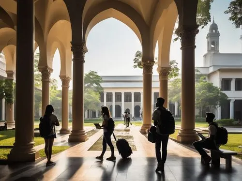 university al-azhar,caltech,inside courtyard,theresienwiese,qasr al watan,school design,orangerie,colonnades,universitarios,courtyard,iium,peristyle,porticoes,renderings,bolkiah,universitaire,mamounia,colonnade,cloister,uob,Illustration,Black and White,Black and White 31