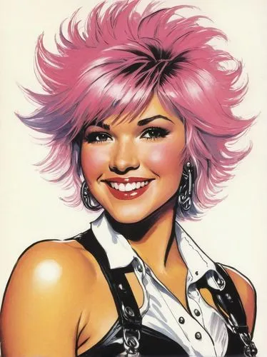 Draw a cute punk character with a bright smile.
Samantha Fox ,palmiotti,mesmero,liefeld,lauper,tonks,lilandra,dazzler,spearritt,bachalo,bulletgirl,cyndi,xuxa,madelyne,trish,domino,namorita,chaykin,spi